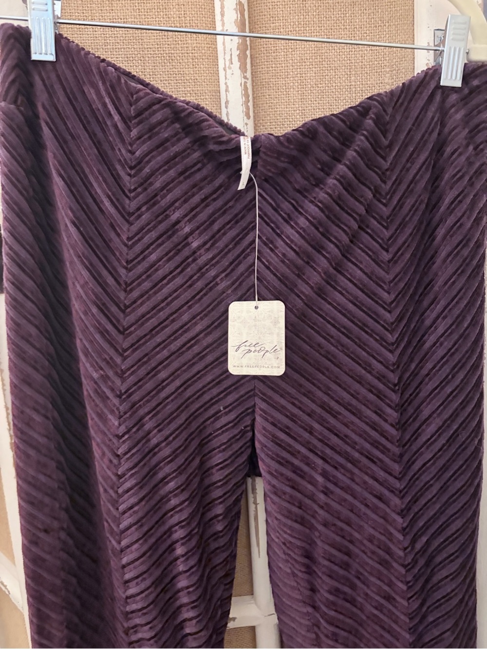 Free People Penny Velvet Pull-On Pants L Vintage Grape NWT 70s Flare